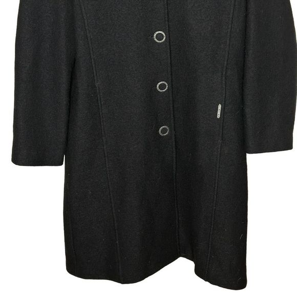 Vintage Geiger Made In Austria Pure New Wool Black Hooded Coat 36 - Picture 3 of 11